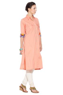 Peach plain cotton kurta &-sets 3