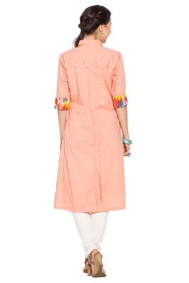Peach plain cotton kurta &-sets 4