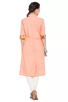 Peach plain cotton kurta &-sets