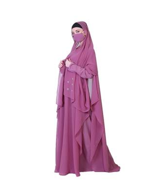 Pretty Pink Abaya Like Dress With Handwork Embellishments And A Matching Hijab 2