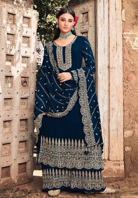 Blue embroidered georgette salwar 1