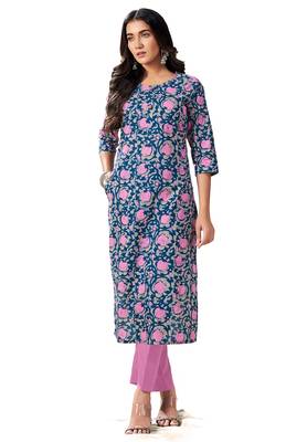 Blue printed cotton cotton-kurtis 1