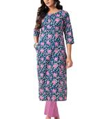 Blue printed cotton cotton-kurtis