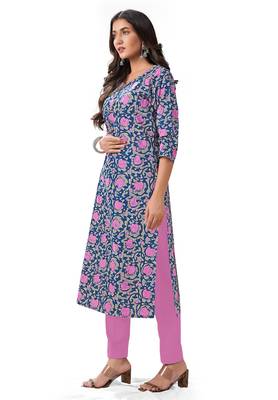 Blue printed cotton cotton-kurtis 3