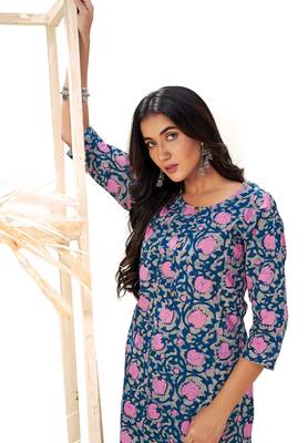 Blue printed cotton cotton-kurtis 4