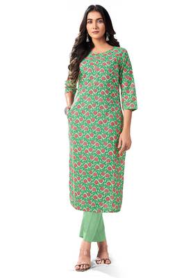 Green printed cotton cotton-kurtis 1