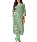 Green printed cotton cotton-kurtis