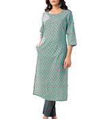 Blue printed cotton cotton-kurtis