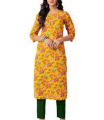 Yellow printed cotton cotton-kurtis
