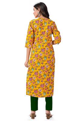 Yellow printed cotton cotton-kurtis 2