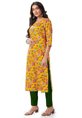 Yellow printed cotton cotton-kurtis 3