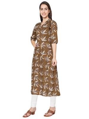Brown printed cotton cotton-kurtis 3