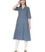 Blue printed cotton cotton-kurtis