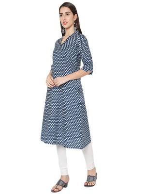 Blue printed cotton cotton-kurtis 3