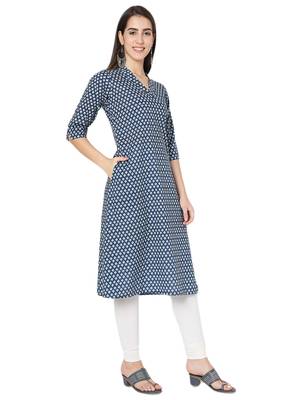 Blue printed cotton cotton-kurtis 4