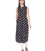 Black printed cotton cotton-kurtis