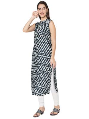Blue printed cotton cotton-kurtis 3
