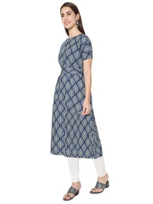 Blue printed cotton cotton-kurtis 3