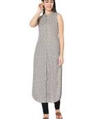 Beige printed cotton cotton-kurtis
