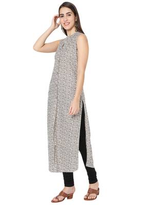 Beige printed cotton cotton-kurtis 3