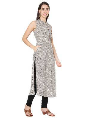 Beige printed cotton cotton-kurtis 4