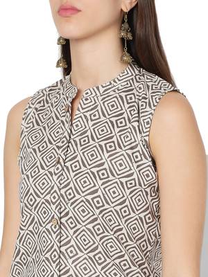Beige printed cotton cotton-kurtis 5