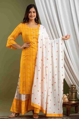 Yellow printed rayon kurtas-and-kurtis 1