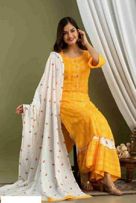 Yellow printed rayon kurtas-and-kurtis 3