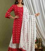 Red printed rayon kurtas-and-kurtis
