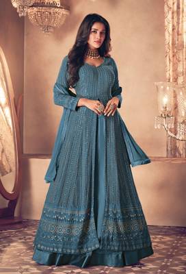 Teal-blue sequins georgette salwar 1