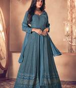 Teal-blue sequins georgette salwar