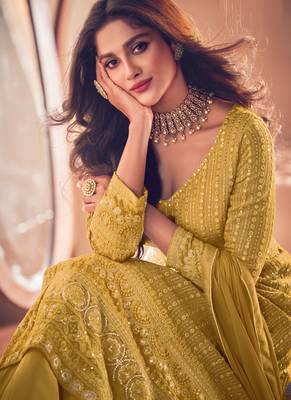 Yellow sequins georgette salwar 2