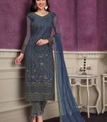 Light-blue diamond work net salwar