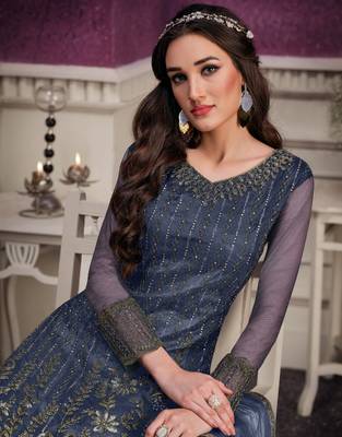 Light-blue diamond work net salwar 2