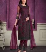 Wine embroidered net salwar