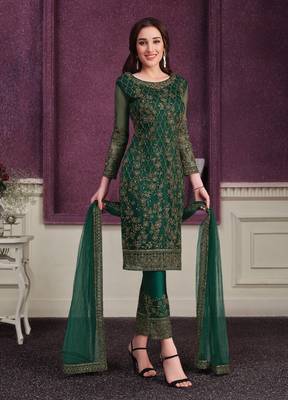 Green embroidered net salwar 1