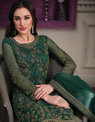 Green embroidered net salwar 3