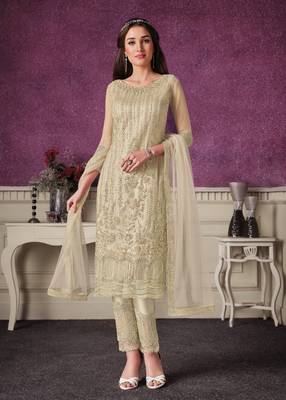 Cream embroidered net salwar 1