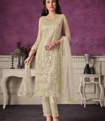 Cream embroidered net salwar