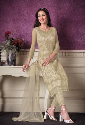Cream embroidered net salwar 2