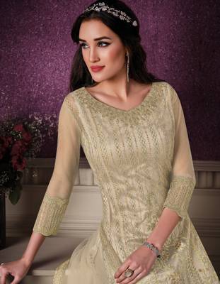 Cream embroidered net salwar 3