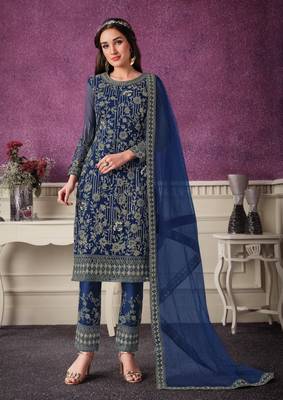 Royal-blue embroidered net salwar 1