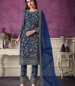 Royal-blue embroidered net salwar