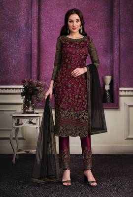 Maroon embroidered net salwar 1