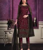 Maroon embroidered net salwar