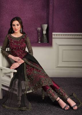 Maroon embroidered net salwar 2