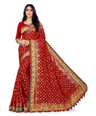 Embroidered Bandhani Georgette Saree with blouse 1