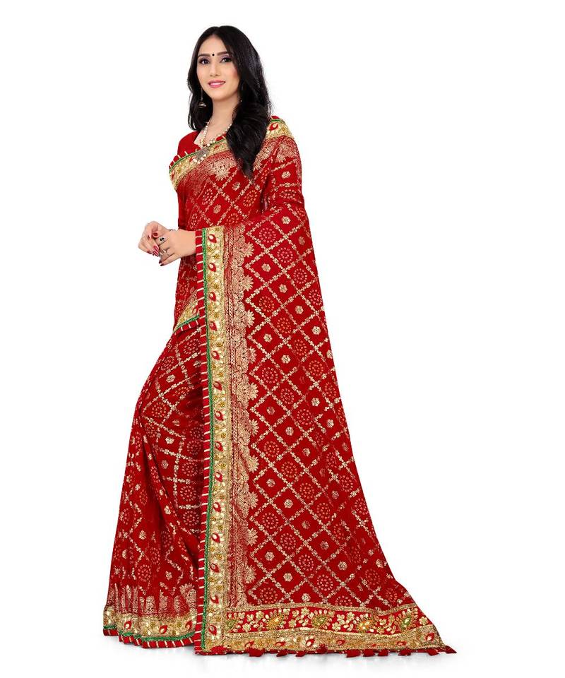 Embroidered Bandhani Georgette Saree with blouse