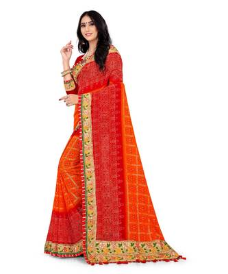 Embroidered Bandhani Georgette Saree with blouse 1