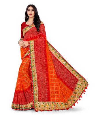 Embroidered Bandhani Georgette Saree with blouse 2